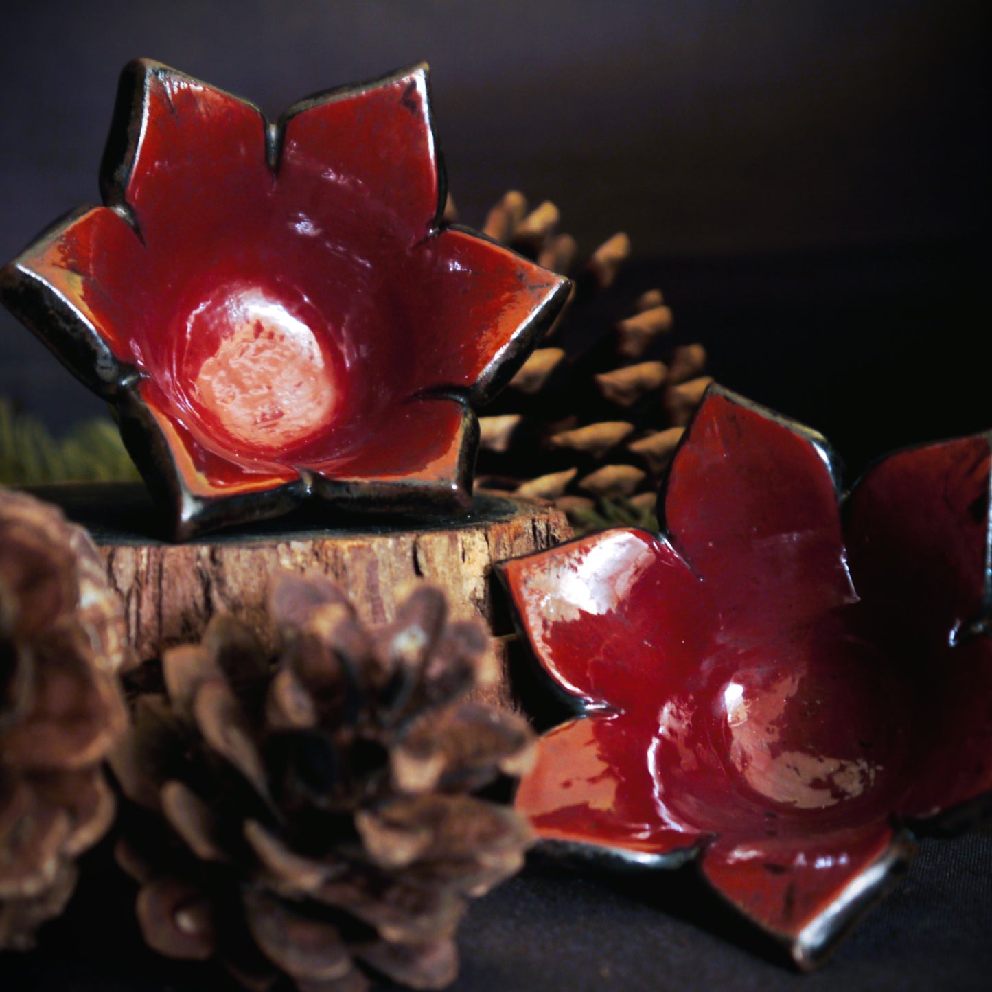 Mini Red & Black Flower Trinket/Ring Holder