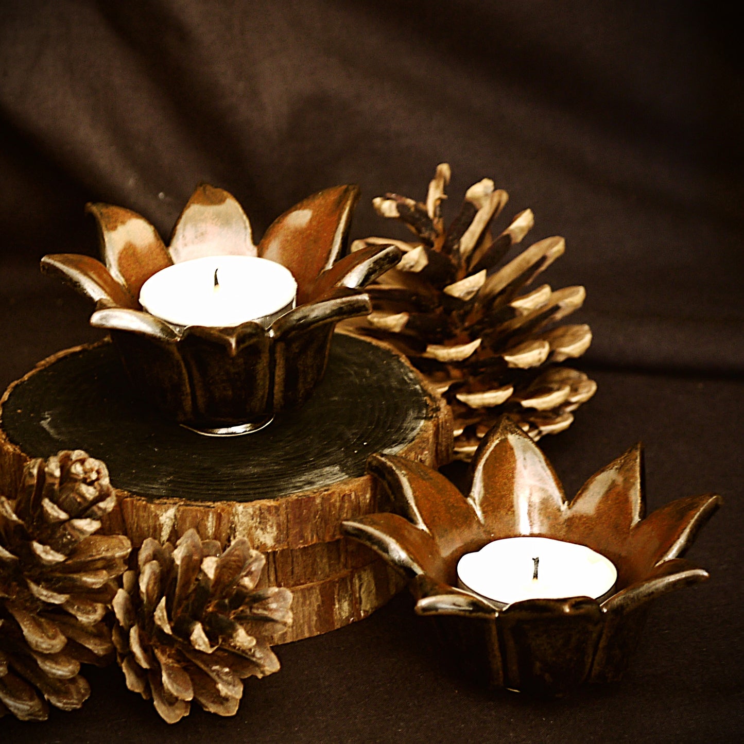 Autumn Flower Tealight Holders (Set of 2)