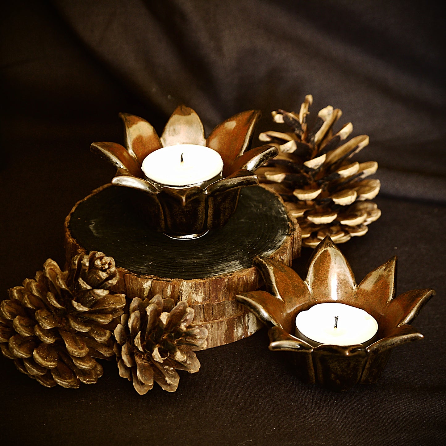 Autumn Flower Tealight Holders (Set of 2)